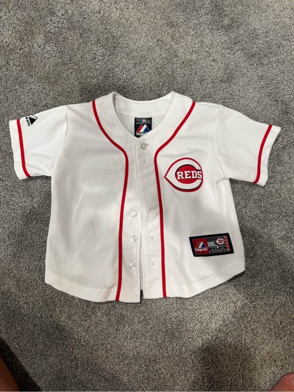 Majestic White & Red Cincinnati Reds Kids Button-Front Jersey